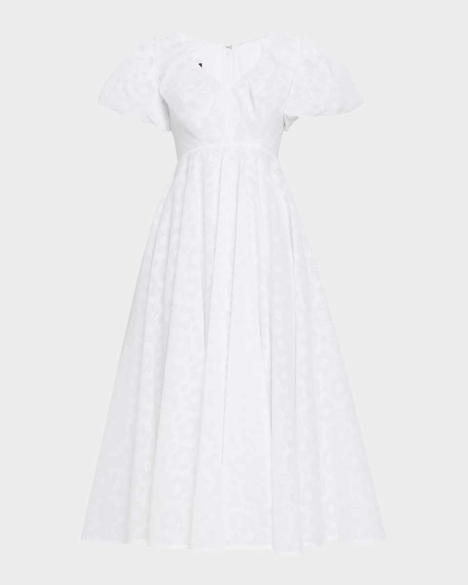 Pril Flower Organdi Puff-Sleeve Midi Dress